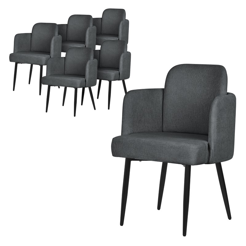 6er Set Esszimmerstühle mit Rücken- & Armlehne Anthrazit mit Metallbeinen bis 120 kg ML-Design