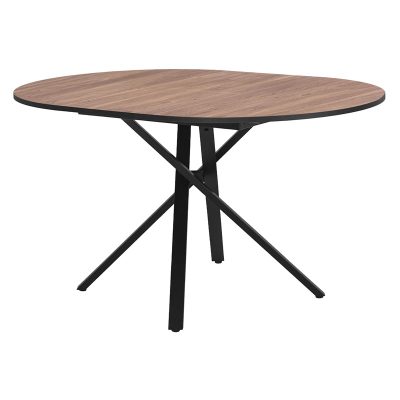 Esstisch ausziehbar rund, Braun-Holzoptik, 100-140x76x100 cm, Esszimmertisch für 4-6 Personen, Tisch mit X-förmiges Stahlgestell ML-Design Esstisch ausziehbar rund, Braun-Holzoptik, 100-140x76x100 cm, Esszimmertisch für 4-6 Personen, Tisch mit X-förmiges Stahlgestell ML-Design