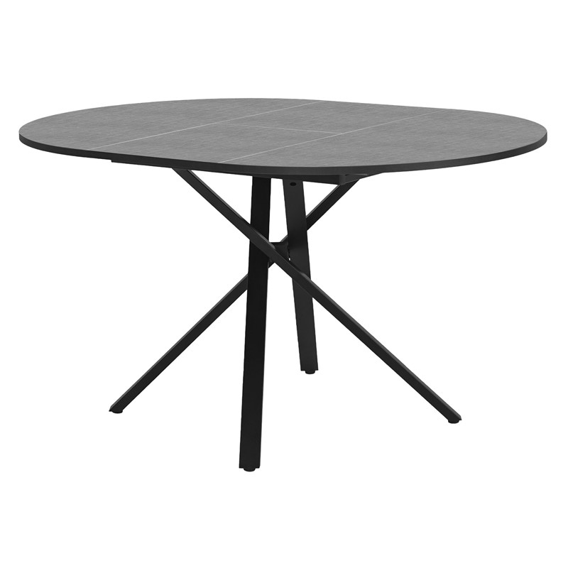 Esstisch ausziehbar rund, Grau meliert, 100-140x76x100 cm, Esszimmertisch für 4-6 Personen, Tisch mit X-förmiges Stahlgestell ML-Design