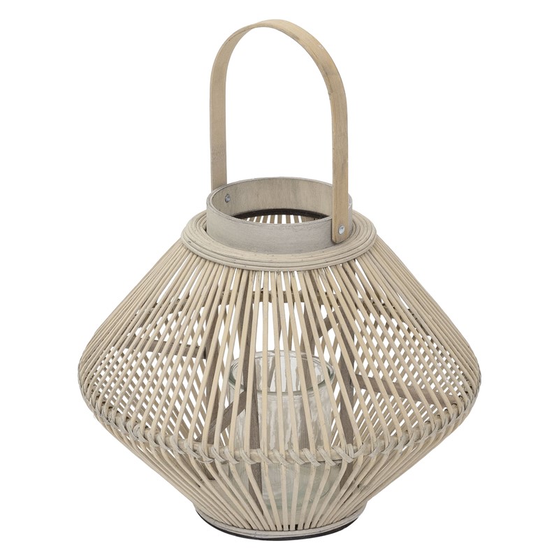 Bambus Laterne, Windlicht H: 47 cm Holzfarbe, Boho Gartenlaterne mit Henkel & Glaseinsatz, Flechtoptik Kerzenhalter Bambus Laterne, Windlicht H: 47 cm Holzfarbe, Boho Gartenlaterne mit Henkel & Glaseinsatz, Flechtoptik Kerzenhalter