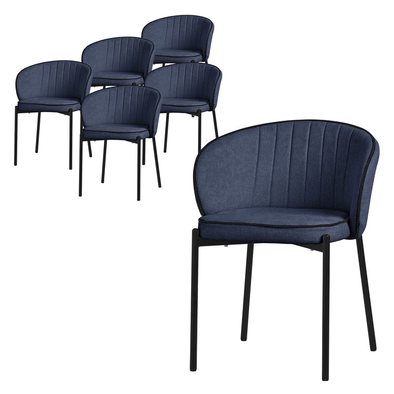 6er Set Esszimmerstühle mit Rücken- & Armlehne Dunkelblau mit Metallbeinen bis 120 kg ML-Design 6er Set Esszimmerstühle mit Rücken- & Armlehne Dunkelblau mit Metallbeinen bis 120 kg ML-Design