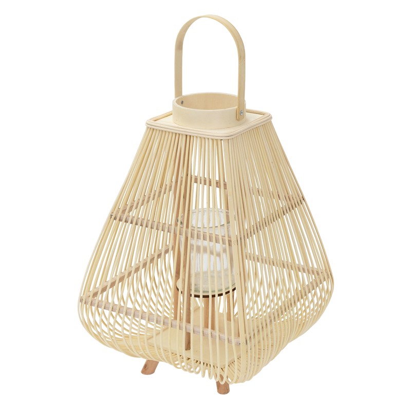 Bambus Laterne, Windlicht H: 63,5 cm Holzfarbe, Boho Gartenlaterne mit Henkel & Glaseinsatz, Flechtoptik Kerzenhalter Bambus Laterne, Windlicht H: 63,5 cm Holzfarbe, Boho Gartenlaterne mit Henkel & Glaseinsatz, Flechtoptik Kerzenhalter