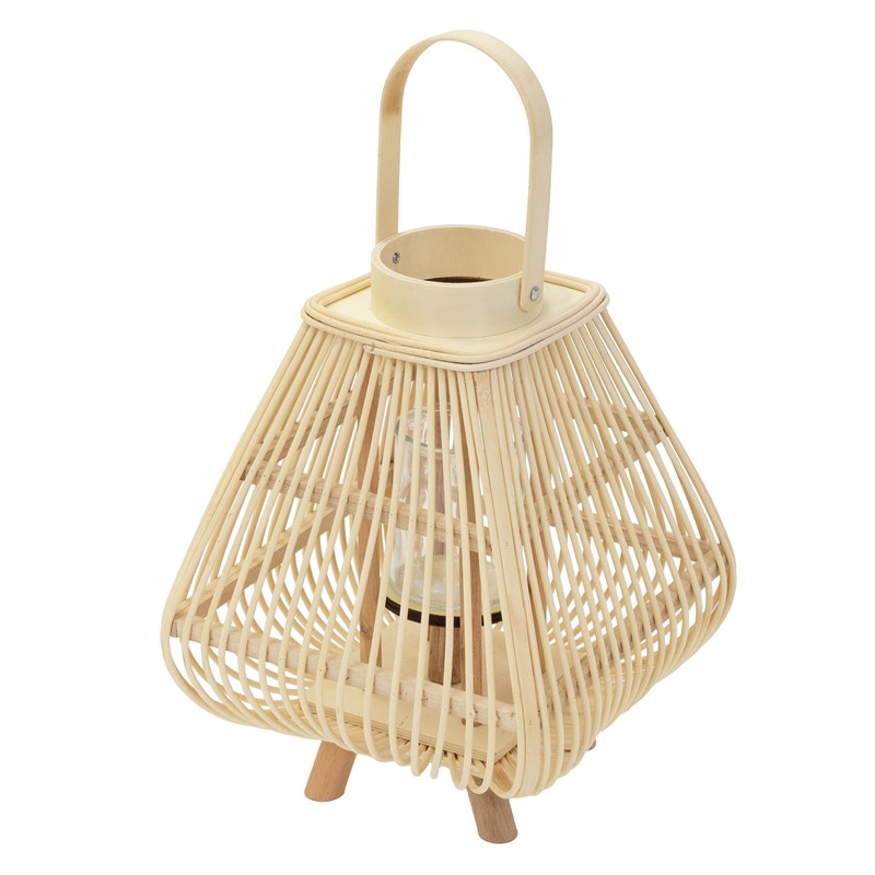 Bambus Laterne, Windlicht H: 45,5 cm Holzfarbe, Boho Gartenlaterne mit Henkel & Glaseinsatz, Flechtoptik Kerzenhalter Bambus Laterne, Windlicht H: 45,5 cm Holzfarbe, Boho Gartenlaterne mit Henkel & Glaseinsatz, Flechtoptik Kerzenhalter