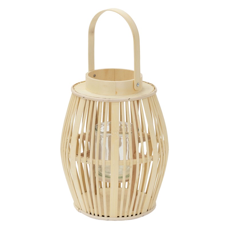 Bambus Laterne, Windlicht H: 44 cm Holzfarbe, Boho Gartenlaterne mit Henkel & Glaseinsatz, Flechtoptik Kerzenhalter Bambus Laterne, Windlicht H: 44 cm Holzfarbe, Boho Gartenlaterne mit Henkel & Glaseinsatz, Flechtoptik Kerzenhalter