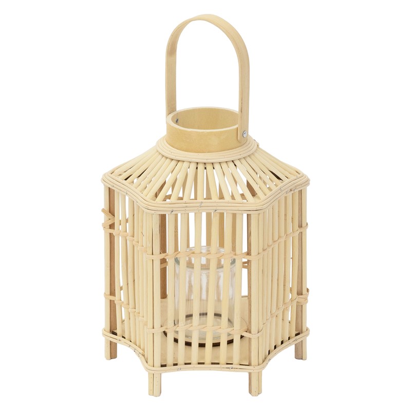 Bambus Laterne, Windlicht H: 45 cm Holzfarbe, Boho Gartenlaterne mit Henkel & Glaseinsatz, Flechtoptik Kerzenhalter Bambus Laterne, Windlicht H: 45 cm Holzfarbe, Boho Gartenlaterne mit Henkel & Glaseinsatz, Flechtoptik Kerzenhalter