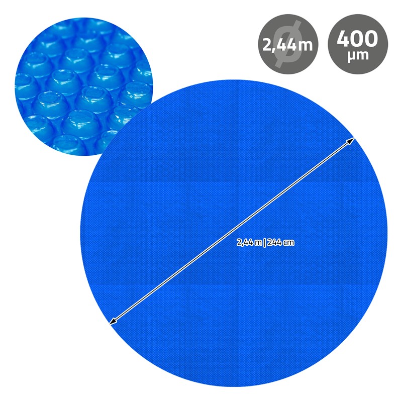 Pool Solarfolie rund Ø 244 cm Blau, Pool Solarabdeckplane 400µm, Solarplane Solarabdeckung zuschneidbar, Poolabdeckung