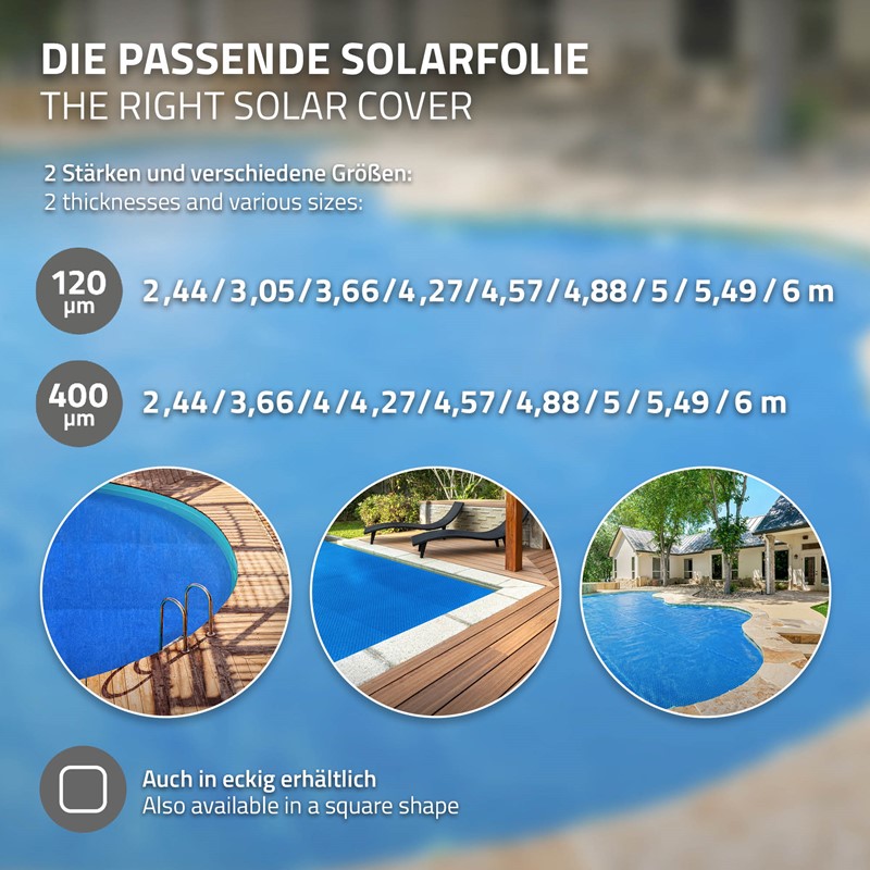Pool Solarfolie rund Ø 488 cm Blau, Pool Solarabdeckplane 400µm, Solarplane Solarabdeckung zuschneidbar, Poolabdeckung
