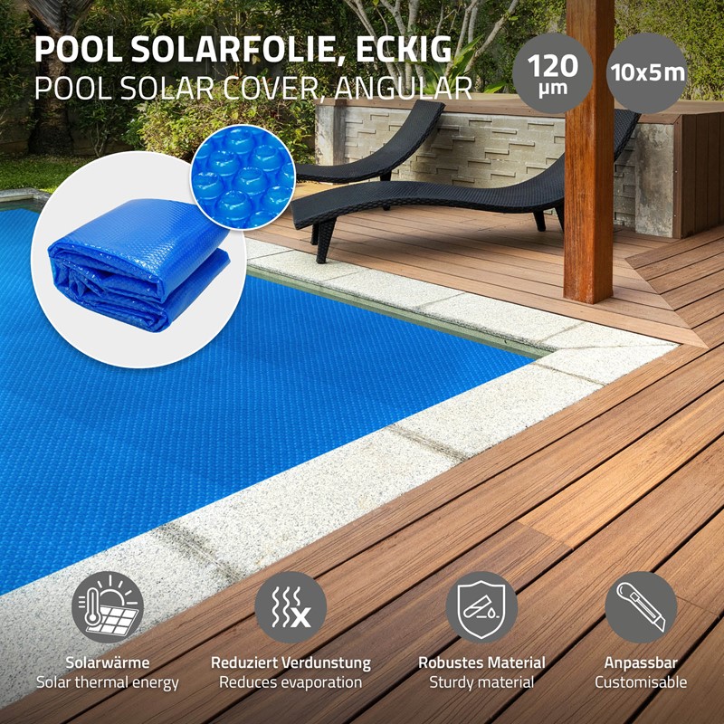 Pool Solarfolie rechteckig 1000x500 cm Blau, Pool Solarabdeckplane 120µm, Solarplane Solarabdeckung zuschneidbar, Poolabdeckung