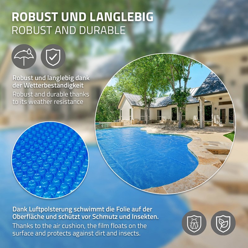 Pool Solarfolie rechteckig 1000x500 cm Blau, Pool Solarabdeckplane 120µm, Solarplane Solarabdeckung zuschneidbar, Poolabdeckung