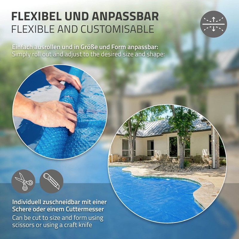 Pool Solarfolie rechteckig 1000x500 cm Blau, Pool Solarabdeckplane 120µm, Solarplane Solarabdeckung zuschneidbar, Poolabdeckung