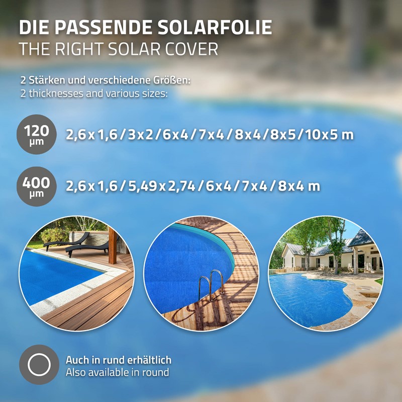 Pool Solarfolie rechteckig 1000x500 cm Blau, Pool Solarabdeckplane 120µm, Solarplane Solarabdeckung zuschneidbar, Poolabdeckung