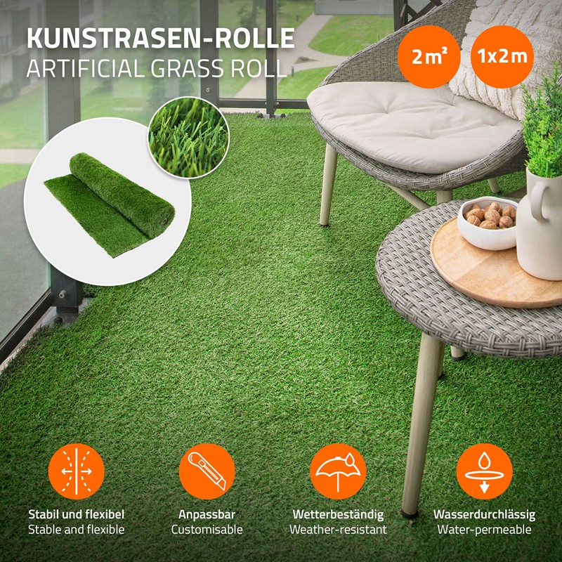 Rasenteppich Kunstrasen-Rolle 100x200 cm 2m² Grün, wetterfest, 18mm, Grasmatte Meterware, Kunstgras