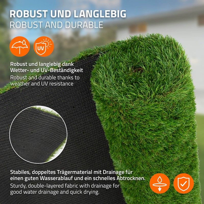 Rasenteppich Kunstrasen-Rolle 100x200 cm 2m² Grün, wetterfest, 18mm, Grasmatte Meterware, Kunstgras