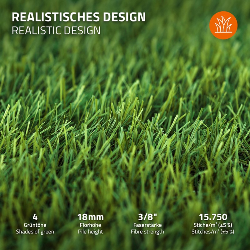 Rasenteppich Kunstrasen-Rolle 100x200 cm 2m² Grün, wetterfest, 18mm, Grasmatte Meterware, Kunstgras