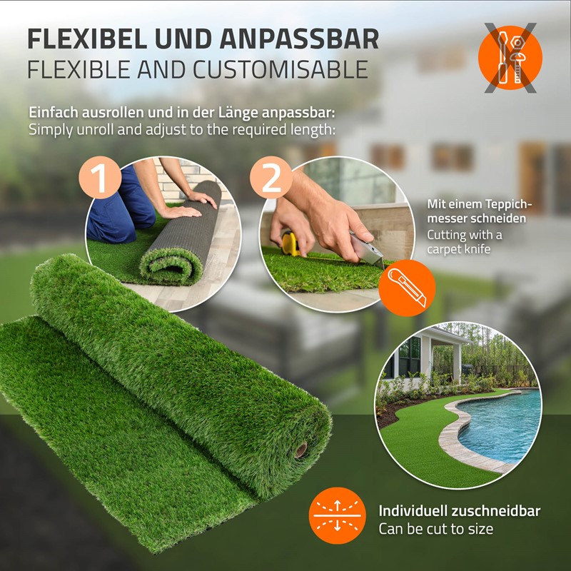 Rasenteppich Kunstrasen-Rolle 100x200 cm 2m² Grün, wetterfest, 18mm, Grasmatte Meterware, Kunstgras