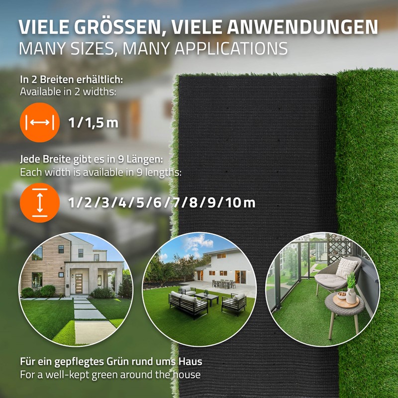 Rasenteppich Kunstrasen-Rolle 100x200 cm 2m² Grün, wetterfest, 18mm, Grasmatte Meterware, Kunstgras