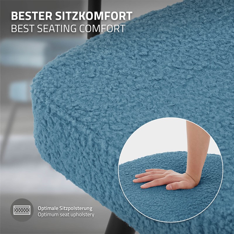 6er Set Esszimmerstühle 360° drehbar in Blau Teddy-Stoff mit Arm- und Rückenlehnen Küchenstuhl ML-Design