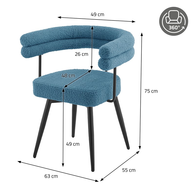 6er Set Esszimmerstühle 360° drehbar in Blau Teddy-Stoff mit Arm- und Rückenlehnen Küchenstuhl ML-Design