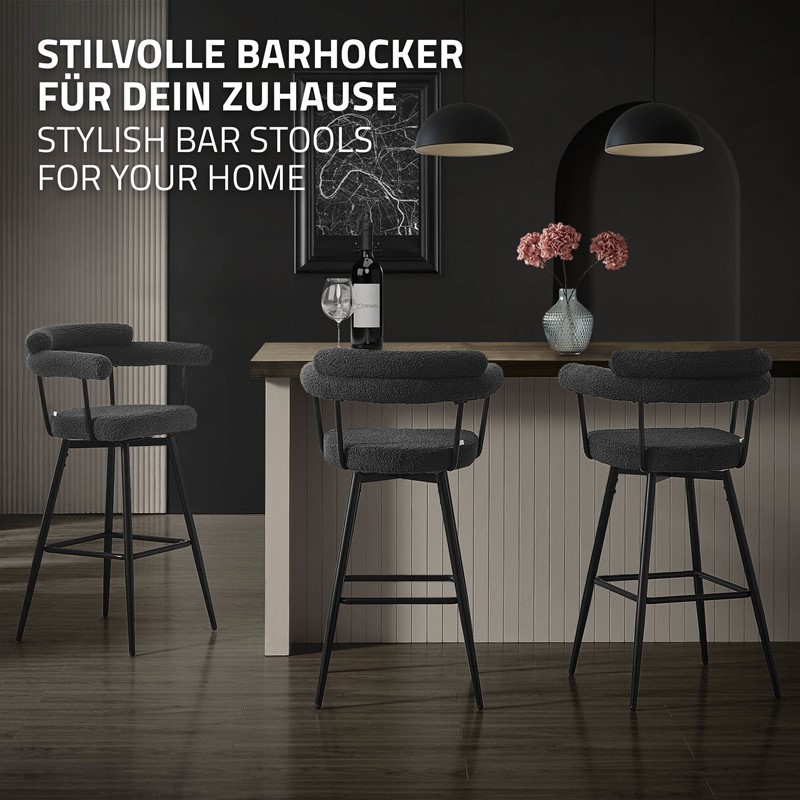 4er Set Barhocker 360° drehbar Dunkelgrau 61x103x55 cm mit Arm-, Rückenlehne und Fußstütze bis 120 kg ML-Design