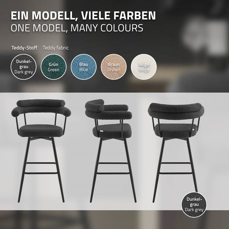 4er Set Barhocker 360° drehbar Dunkelgrau 61x103x55 cm mit Arm-, Rückenlehne und Fußstütze bis 120 kg ML-Design