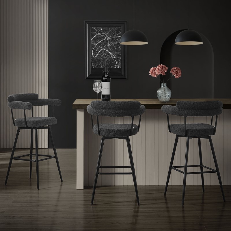 4er Set Barhocker 360° drehbar Dunkelgrau 61x103x55 cm mit Arm-, Rückenlehne und Fußstütze bis 120 kg ML-Design