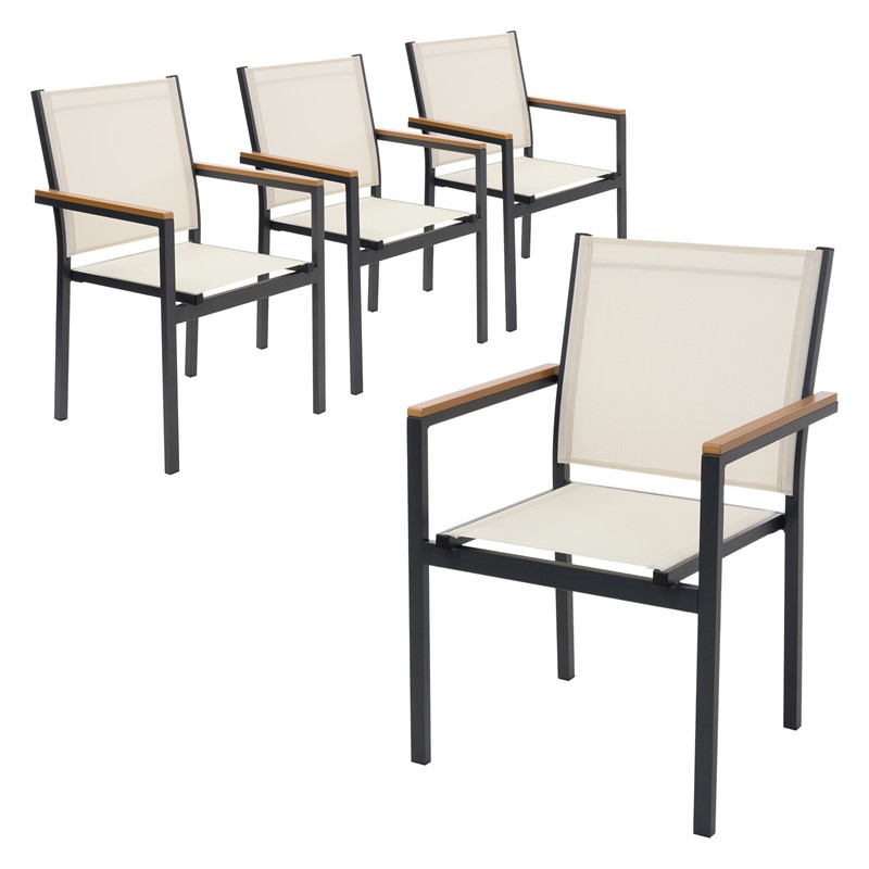 Gartenstühle 4er Set mit Armlehnen Beige aus Textilene, Balkonstuhl mit Aluminiumgestell ML-Design Gartenstühle 4er Set mit Armlehnen Beige aus Textilene, Balkonstuhl mit Aluminiumgestell ML-Design