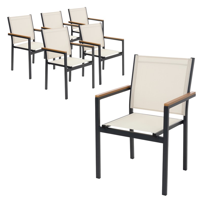 Gartenstühle 6er Set mit Armlehnen Beige aus Textilene, Balkonstuhl mit Aluminiumgestell ML-Design Gartenstühle 6er Set mit Armlehnen Beige aus Textilene, Balkonstuhl mit Aluminiumgestell ML-Design