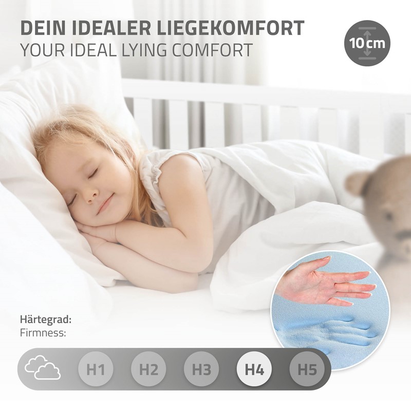 Kinderbett Hausbett 90x200 cm Weiß aus Kiefernholz inkl. Matratze H-10cm Rausfallschutz Regal Dach und Lattenrost ML-Design