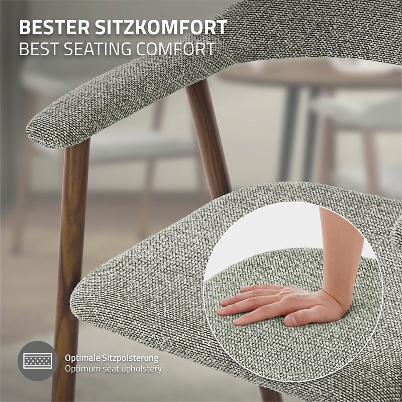 Esszimmerstühle 6er Set mit Armlehne, Rückenlehne & Webstruktur, Grün, Wohnzimmerstühle Küchenstühle Polsterstühle ML-Design