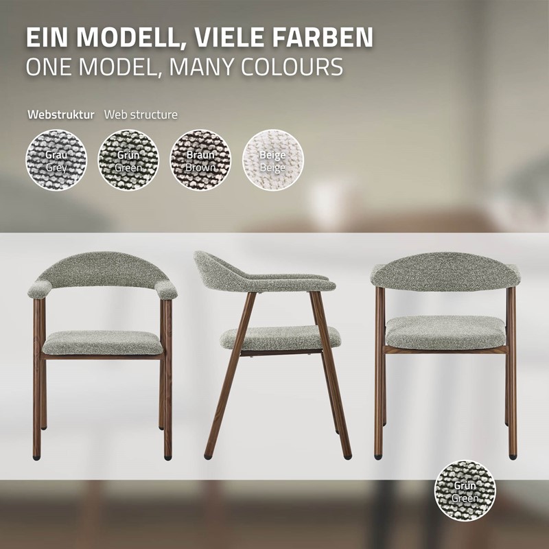 Esszimmerstühle 6er Set mit Armlehne, Rückenlehne & Webstruktur, Grün, Wohnzimmerstühle Küchenstühle Polsterstühle ML-Design