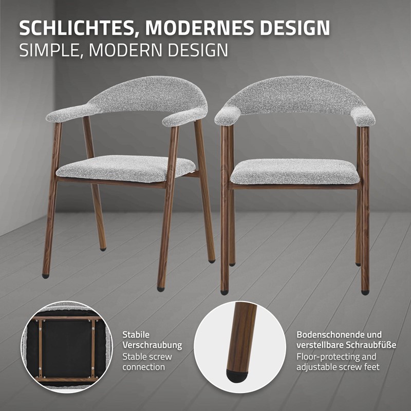 Esszimmerstühle 4er Set mit Armlehne, Rückenlehne & Webstruktur, Grau, Wohnzimmerstühle Küchenstühle Polsterstühle ML-Design