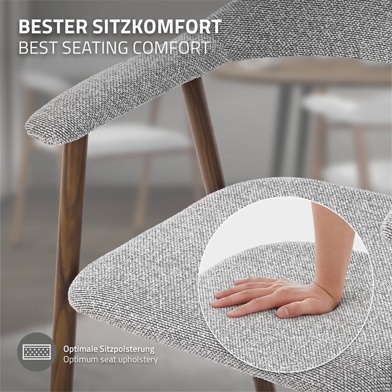 Esszimmerstühle 4er Set mit Armlehne, Rückenlehne & Webstruktur, Grau, Wohnzimmerstühle Küchenstühle Polsterstühle ML-Design