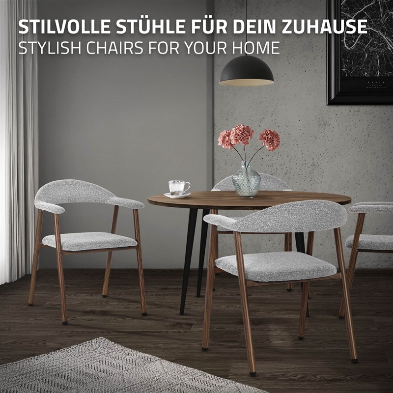Esszimmerstühle 4er Set mit Armlehne, Rückenlehne & Webstruktur, Grau, Wohnzimmerstühle Küchenstühle Polsterstühle ML-Design