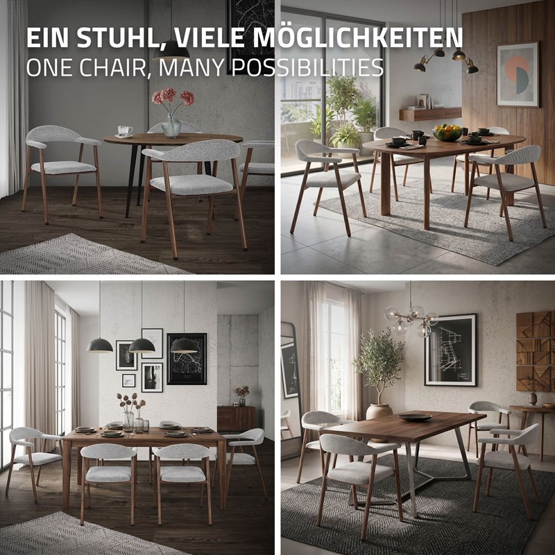 Esszimmerstühle 4er Set mit Armlehne, Rückenlehne & Webstruktur, Grau, Wohnzimmerstühle Küchenstühle Polsterstühle ML-Design