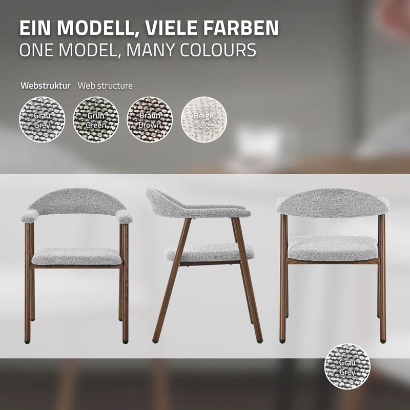 Esszimmerstühle 4er Set mit Armlehne, Rückenlehne & Webstruktur, Grau, Wohnzimmerstühle Küchenstühle Polsterstühle ML-Design
