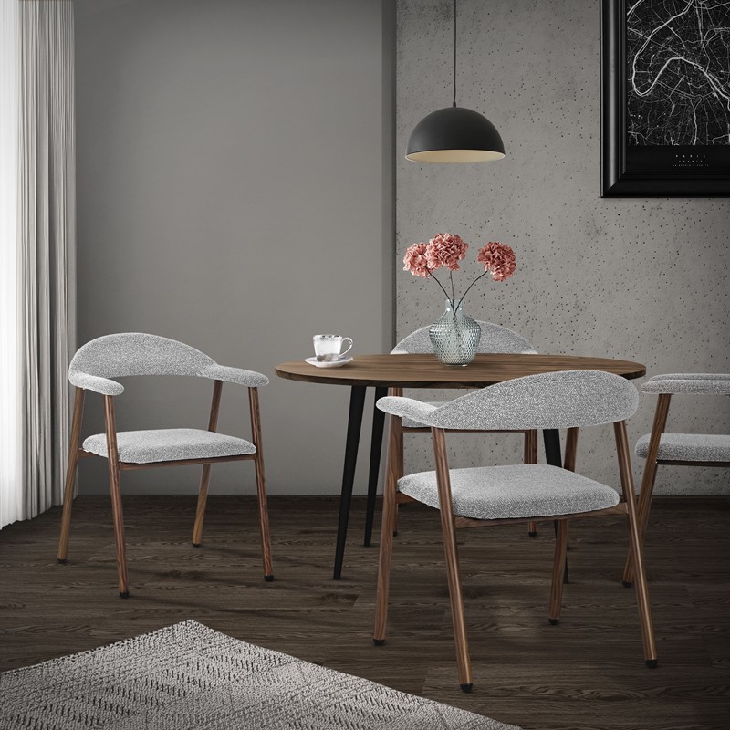 Esszimmerstühle 4er Set mit Armlehne, Rückenlehne & Webstruktur, Grau, Wohnzimmerstühle Küchenstühle Polsterstühle ML-Design